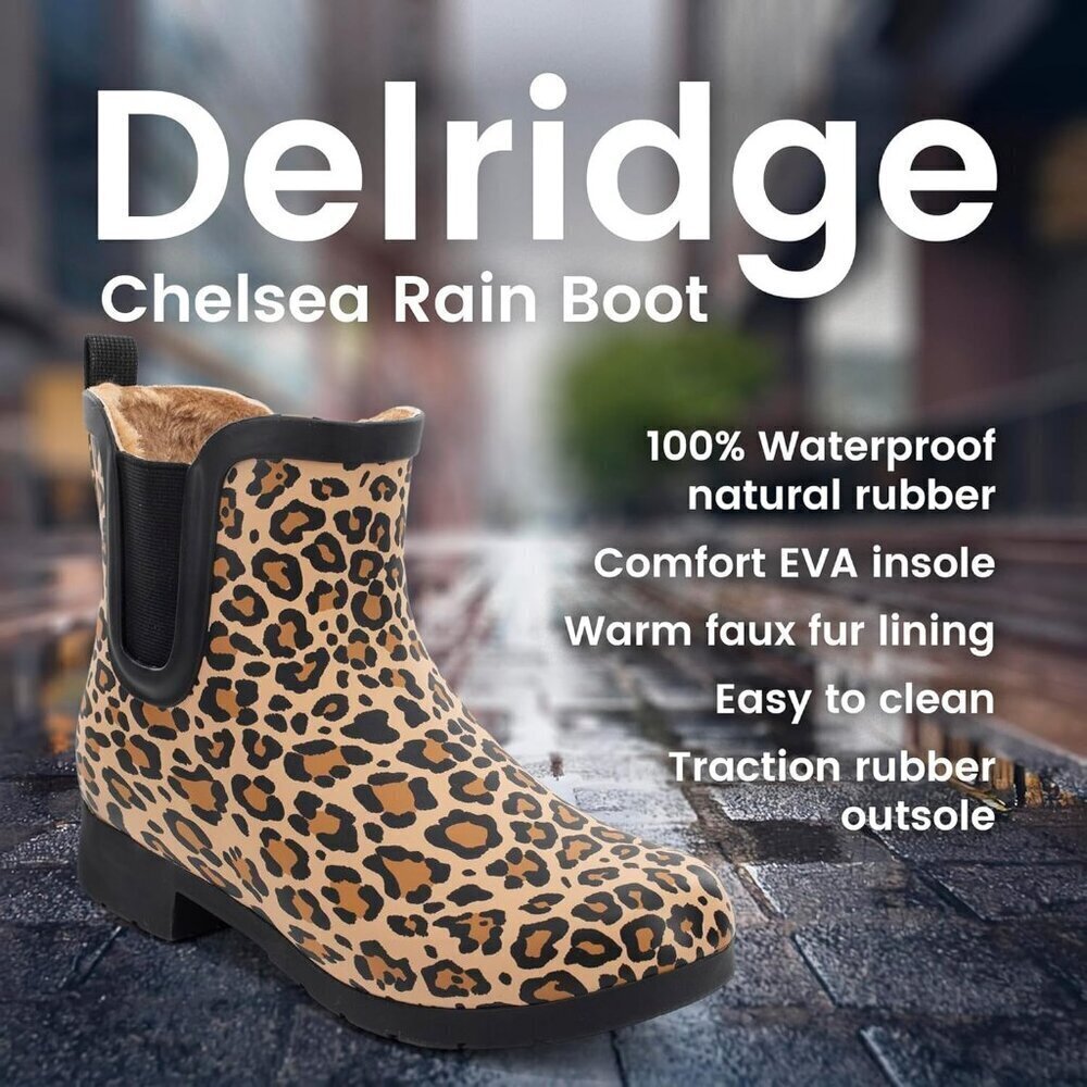 Women’s Tan Waterproof Plush Lined Slip On Rain Ankle Slim Chelsea Boots - Picture 7 of 13